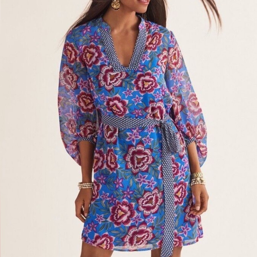 Floral Blue Dress with Belt